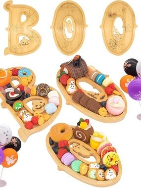 3PCS Wooden Halloween Decorations Letters Charcuterie Board Box
